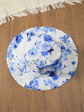 2pcs/Set Young Girl Casual Summer Knit Ribbed Bow Decor Patchwork Blue Floral Print Dress And Round Cap Set